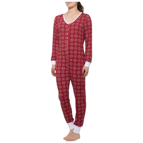 NWT BedHead Snowflake Fair Isle Red Classic Holiday One-Piece Pajamas Women’s S